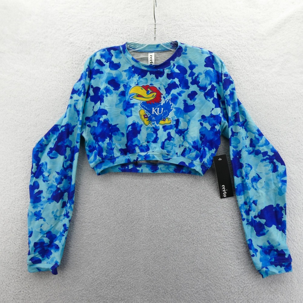 Certo Shirt Womens Small Kansas‎ Jayhawks Blue Tie Dye Long Sleeve Recycled Poly